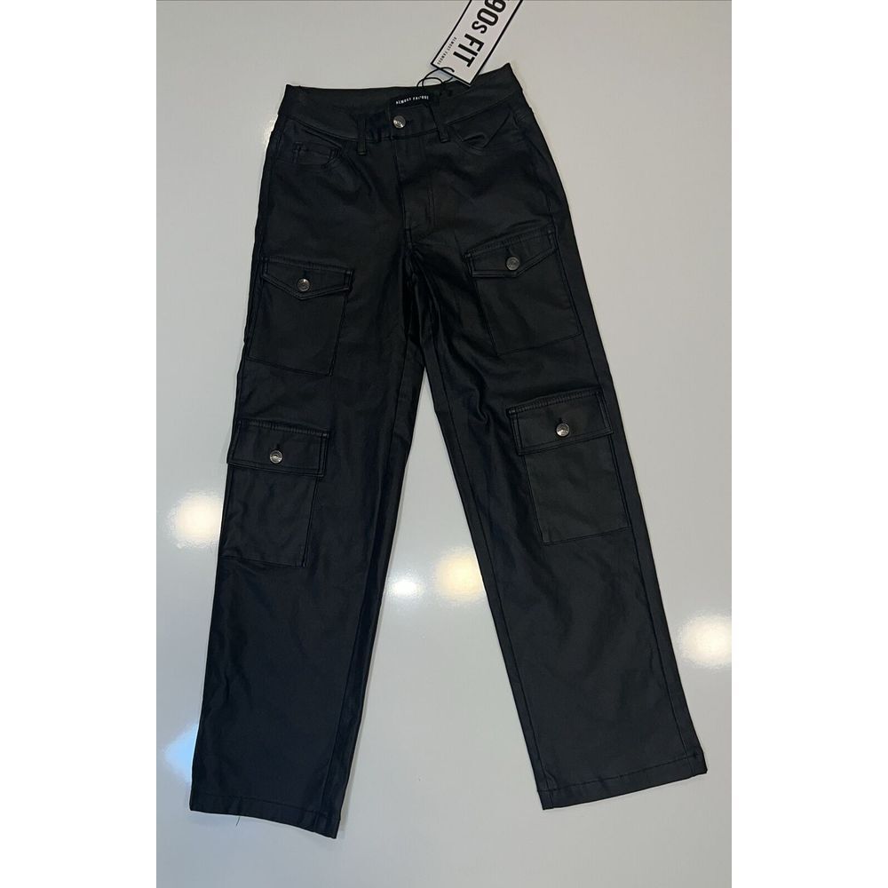 Almost Famous Faux Leather Pants Womens Cargo Black Pockets 90's Style Size 0